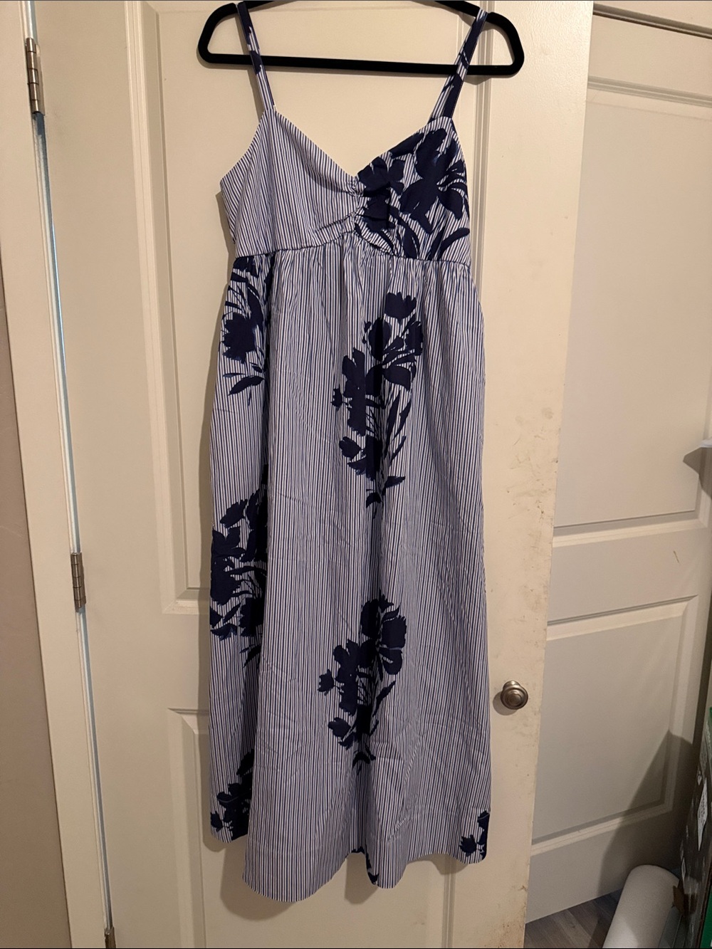 Abercrombie & Fitch Blue and White Striped Floral Midi Dress